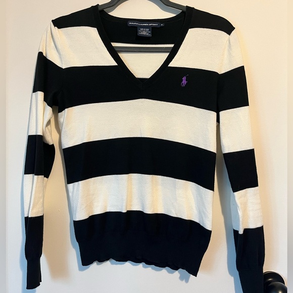 Ralph Lauren Black and Cream V-Neck Sweater - Picture 1 of 3